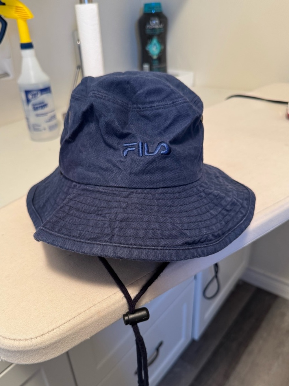FILA Navy Blue Bucket Hat with Chin Cord M cotton